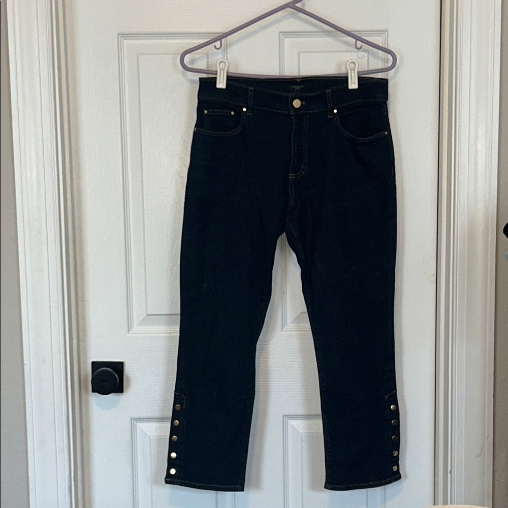 Ann Taylor Dark Wash Blue Jeans with Gold Button Accents